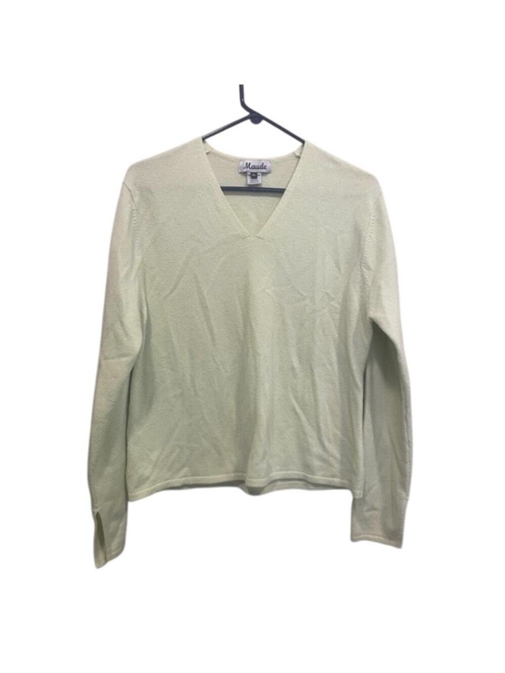Maude 100% Cashmere Celery V-Neck Quiet Luxury Sweater Women's Sz XL